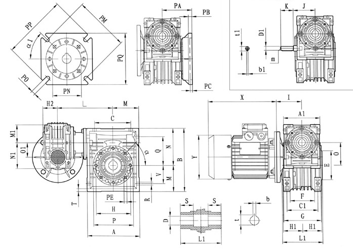 RV雙級(jí)蝸輪蝸桿減速機(jī)外形尺寸圖
